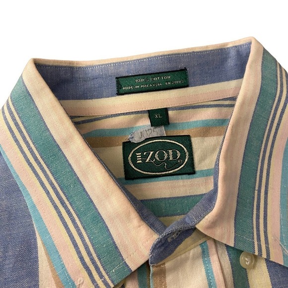 Vintage IZOD Mens Striped Button Down Shirt Long Sleeve Cotton Cream Blue XL - Picture 5 of 8